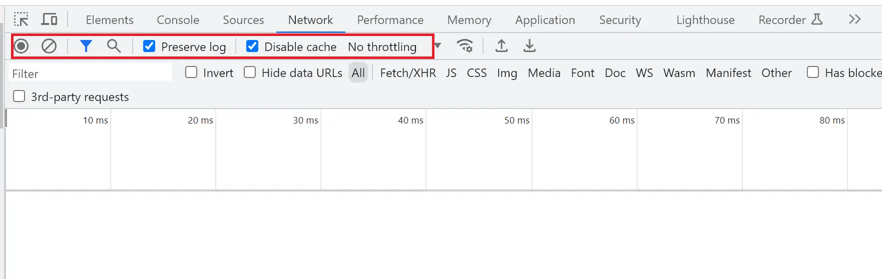 Preserve Log and Disable Cache button enablement in Chrome