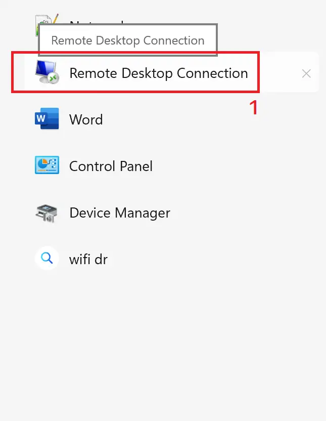 Remote Desktop Connection from your laptop startup menu
