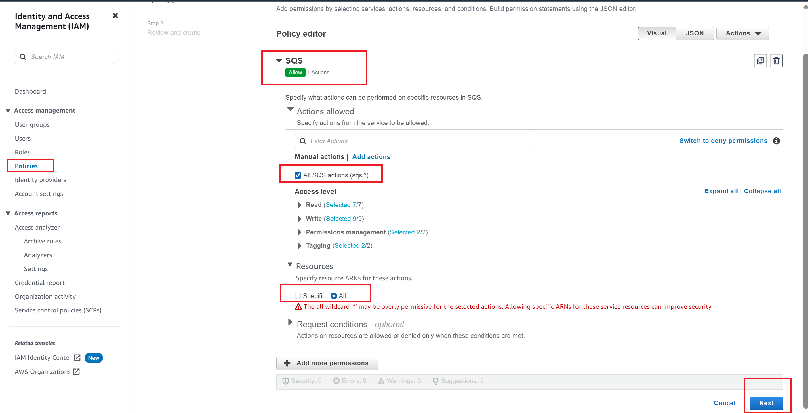 Create Policy To Access SQS Service